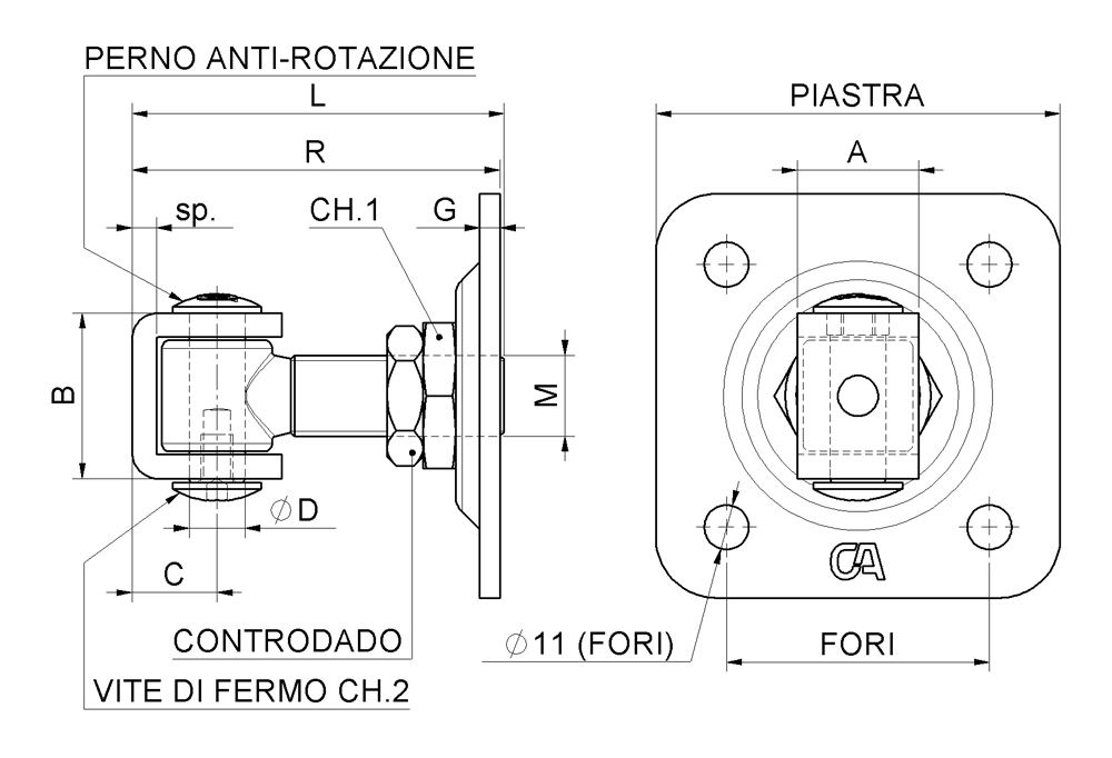 U-bolt Hinge with Plate and Locknut for Swing Gates Combiarialdo