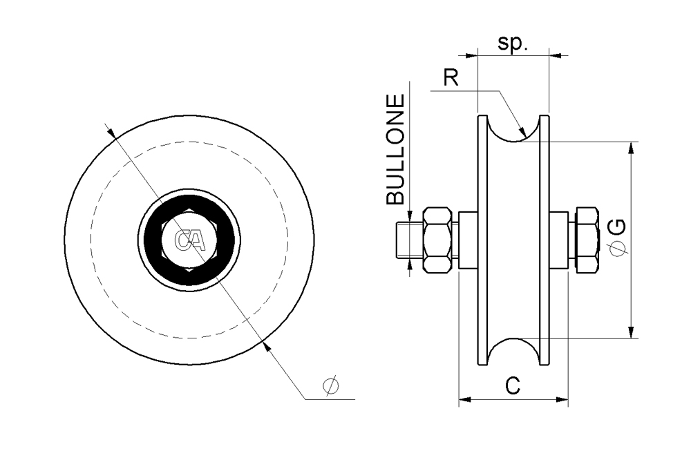 Wheel 2 Bearings Round Groove for Sliding Gate - Combiarialdo Brand