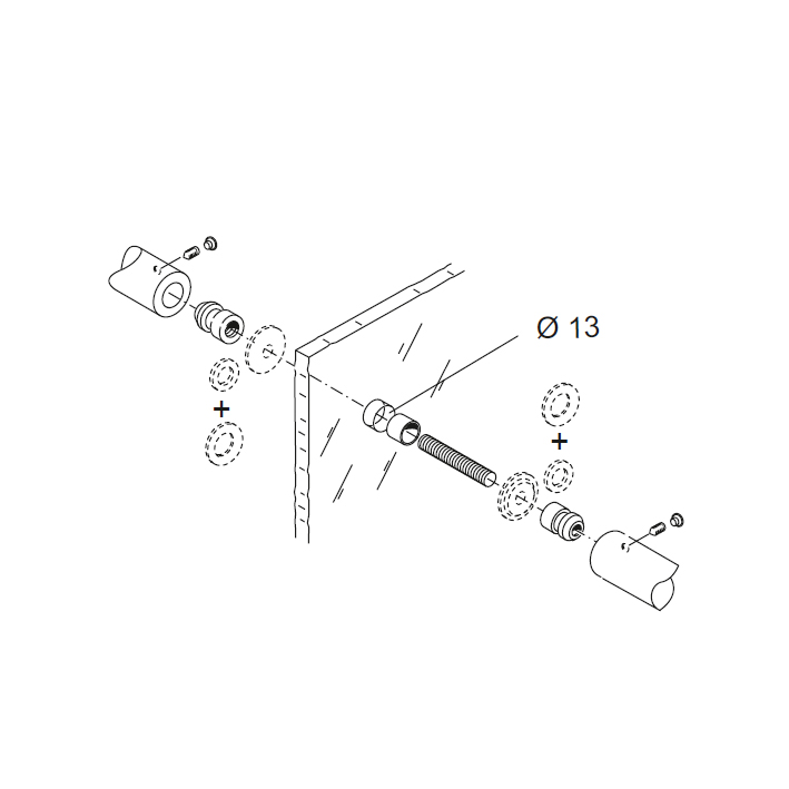 Kit Fissaggio pba 04 per Maniglioni Singoli Contrapposto per Porte in Vetro