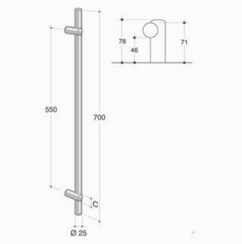 200.IT.051 pba Pull handle in stainless steel 316L