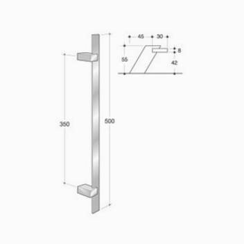 200.IT.091 pba Pull handle in stainless steel 316L measures