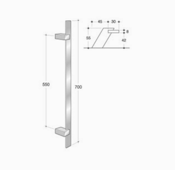 200.IT.091 pba Pull handle in stainless steel 316L measures