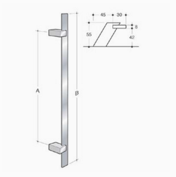 200.IT.091 pba Pull handle in stainless steel 316L measures