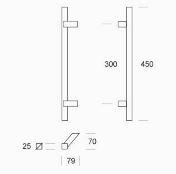 2CQ.111.030I pba Pull Handle in Stainless Steel AISI 316L with Square Profile