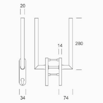 pba 2045 Window Handle in Stainless Steel AISI 316L
