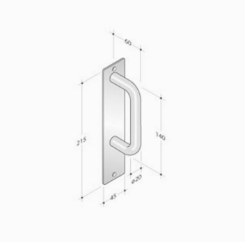 pba 2211 Fixed Pull Handle on Rectangular Plate in Stainless Steel