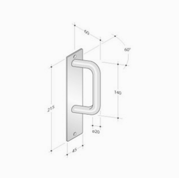 Fixed Handle on Rectangular Plate pba 2225 in AISI 316L Stainless Steel