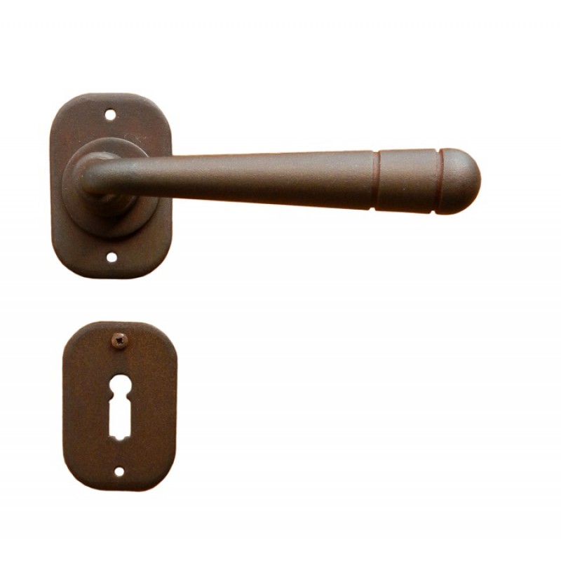 16 Galbusera Door Handle with Rosette and Escutcheon Artistic Wrought Iron