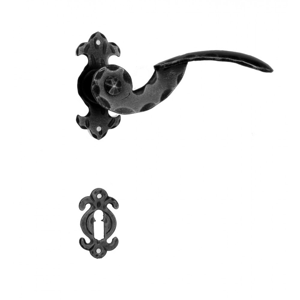 18 Galbusera Door Handle with Rosette and Escutcheon Artistic Wrought Iron