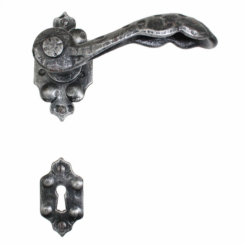 2008 Curved Wrought Iron Door Lever Handle on Rose Lorenz Ferart