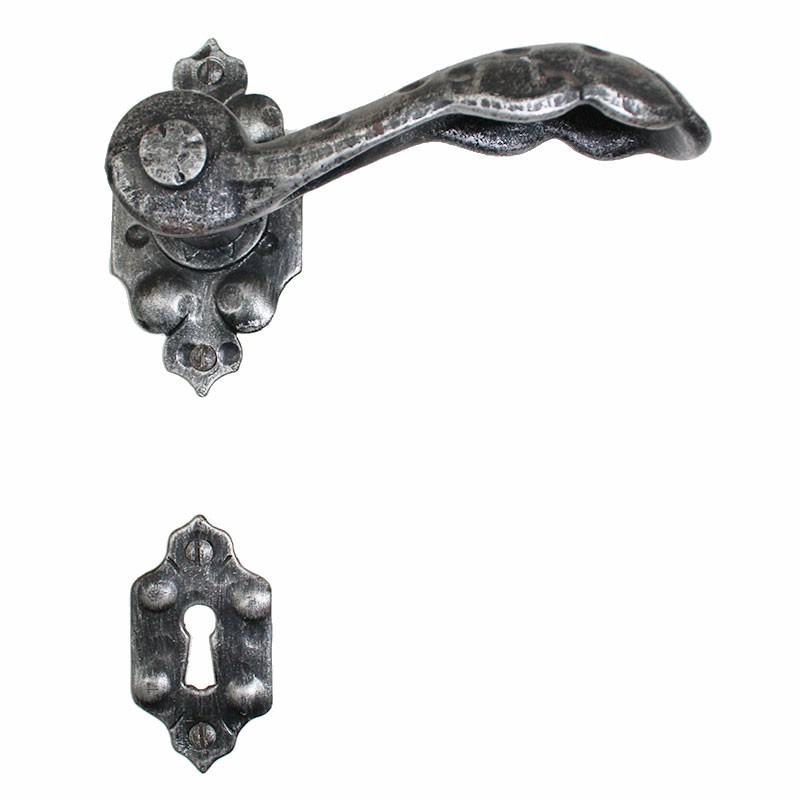 2008 Curved Wrought Iron Door Lever Handle on Rose Lorenz Ferart