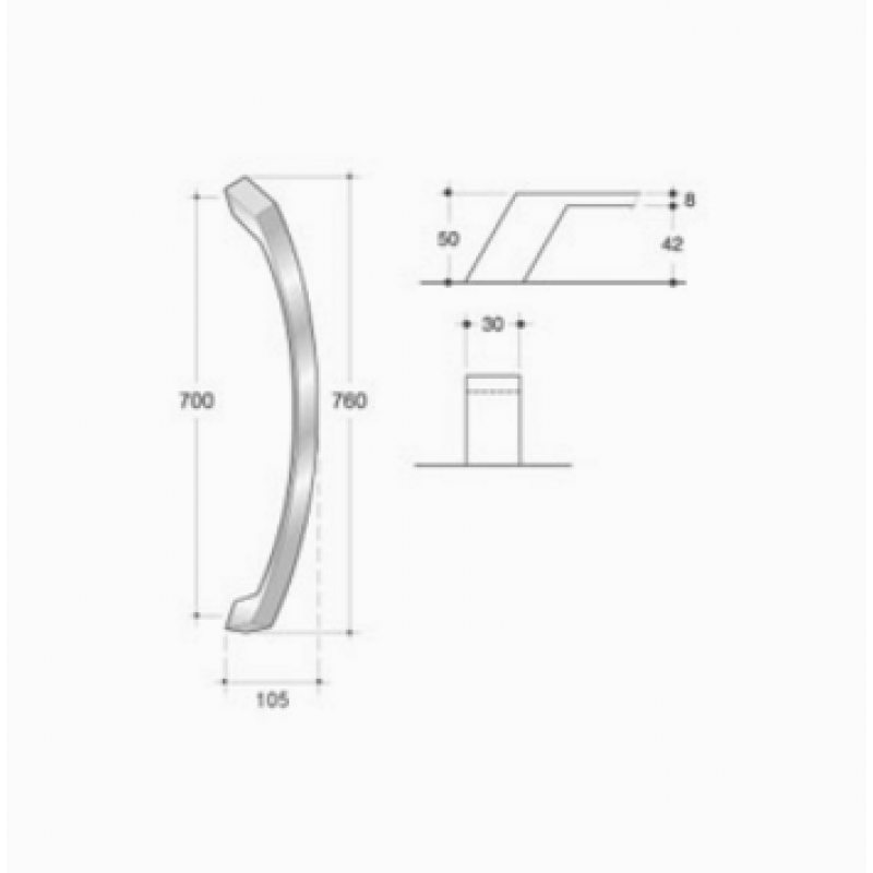 200.IT.082 pba Pull handle in stainless steel 316L