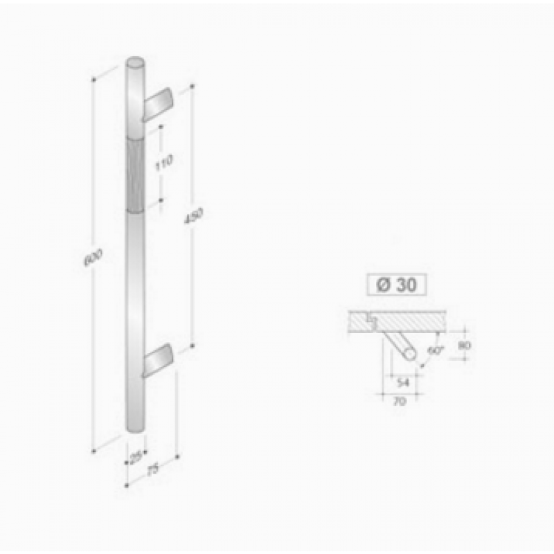 200.YOD.411 pba Pull Handle Wood and Stainless Steel AISI 316L