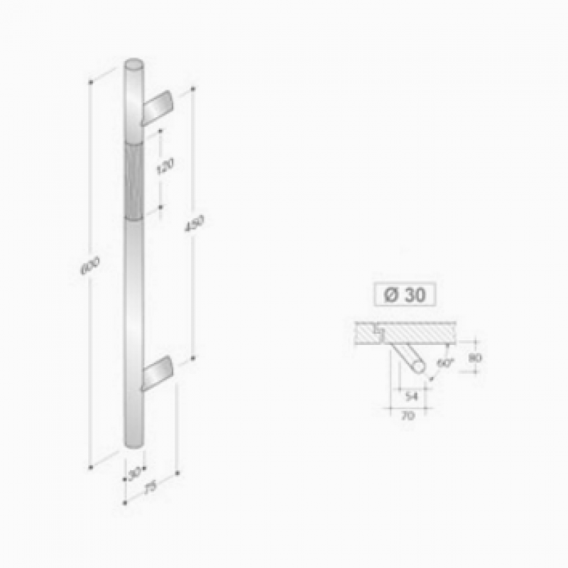 200.YOD.411 pba Pull Handle Wood and Stainless Steel AISI 316L