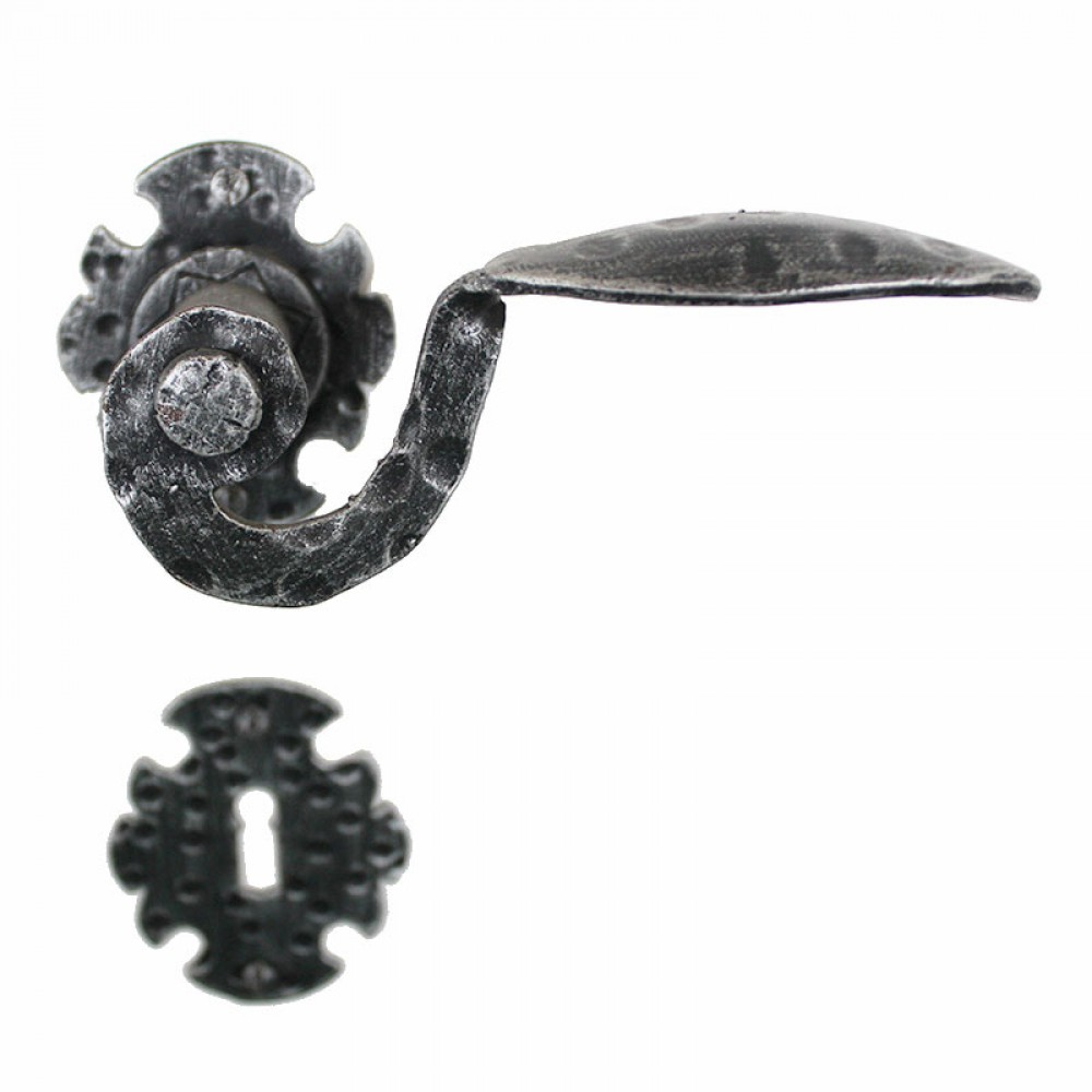 2011 Renaissance Wrought Iron Door Lever Handle on Rose Lorenz Ferart