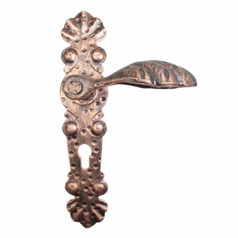 2029 Leaves Wrought Iron Door Handle on Plate Lorenz Ferart