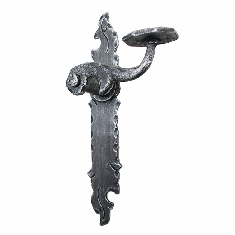 2043 Gothic Style Wrought Iron Door Handle on Plate Lorenz Ferart