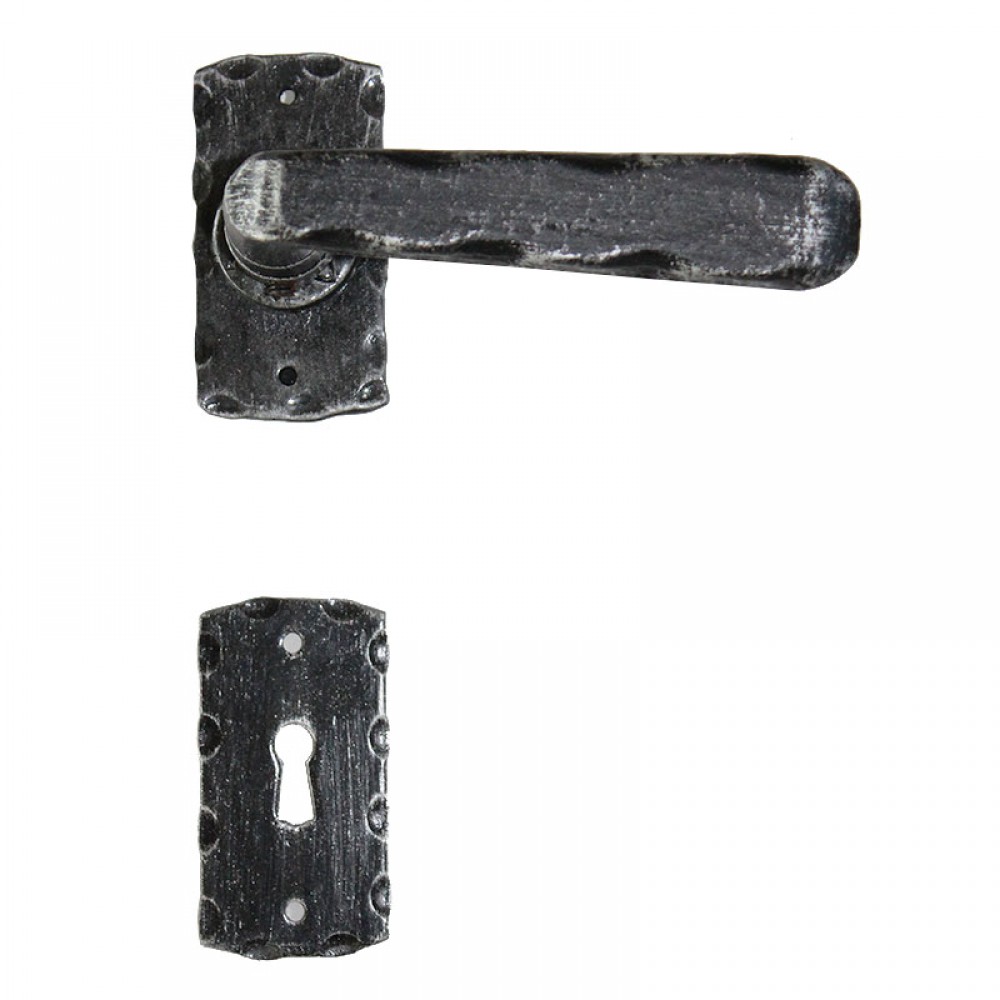 2049 Blunt Wrought Iron Door Lever Handle on Rose Lorenz Ferart