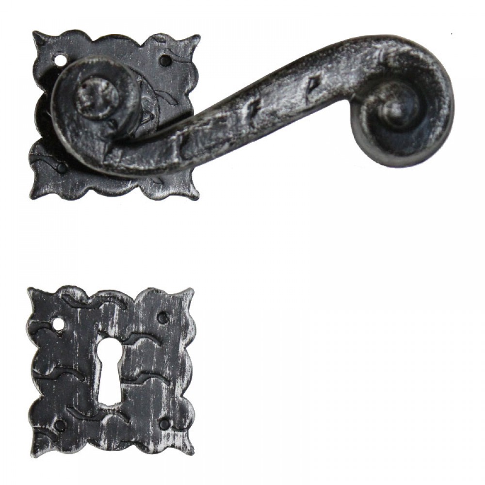 2051 Volute Wrought Iron Door Lever Handle on Rose Lorenz Ferart
