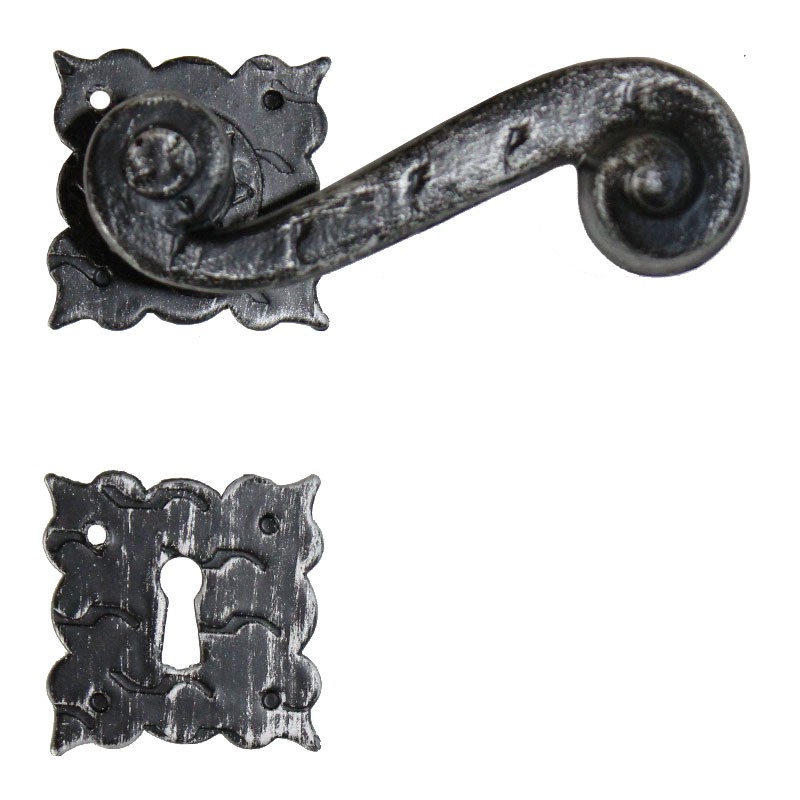 2051 Volute Wrought Iron Door Lever Handle on Rose Lorenz Ferart