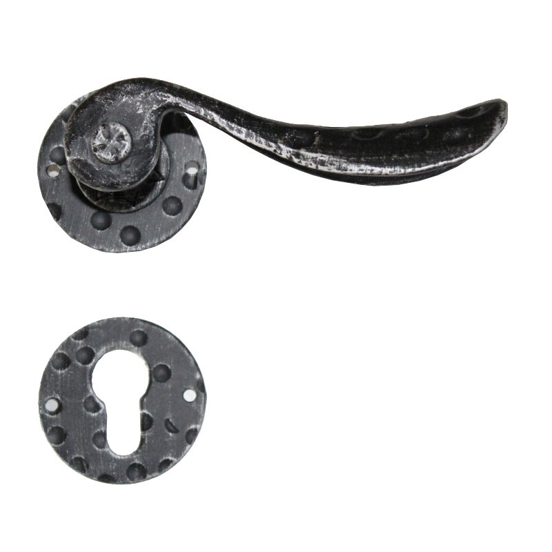 2057 Circular Wrought Iron Door Lever Handle on Rose Lorenz Ferart