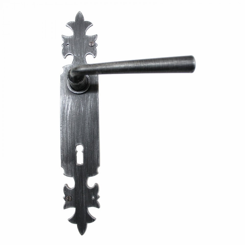 2066 Vintage Style Wrought Iron Door Handle on Plate Lorenz Ferart