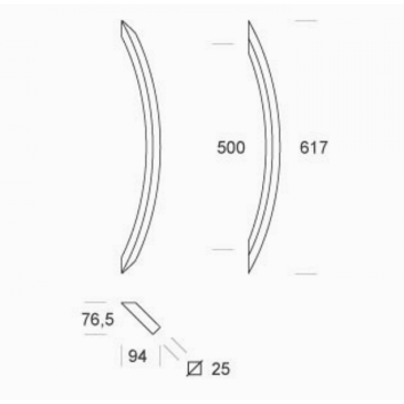 2CQ.061.0050 pba Pull Handle in stainless steel AISI 316L with Square Profile