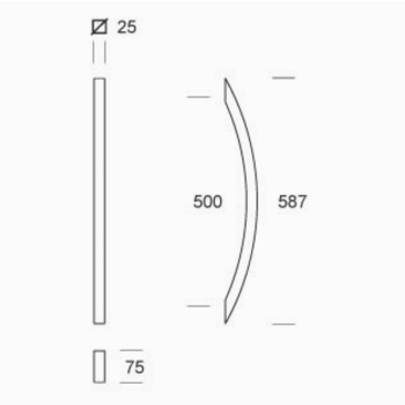 2CQ.061.0050 pba Pull Handle in stainless steel AISI 316L with Square Profile