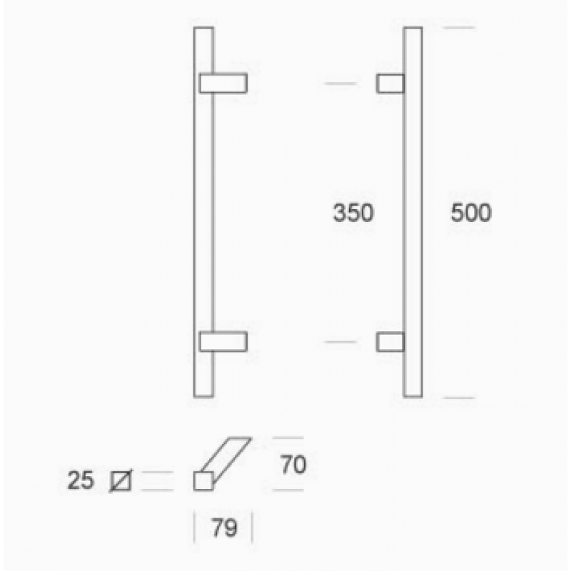 2CQ.111.030I pba Pull Handle in stainless steel AISI 316L with Square Profile