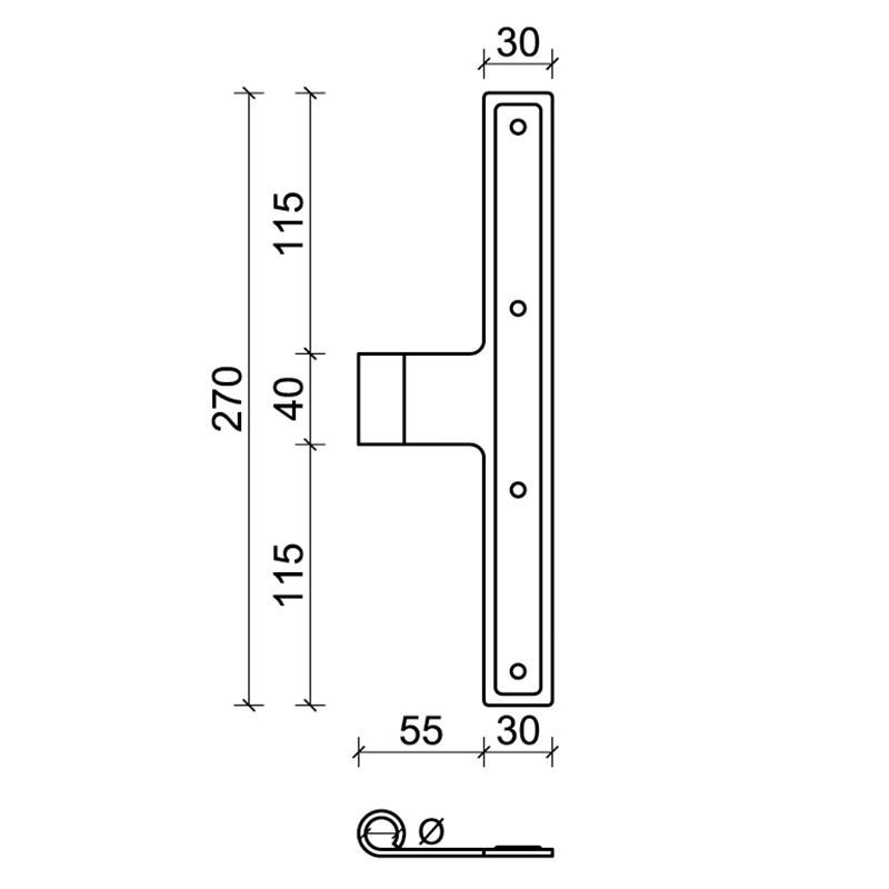 30 Rounded CiFALL T Shape Hinge Straight Long Neck Rounded For Shutters