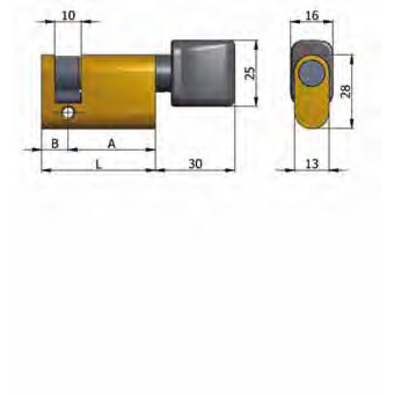 Art.144 / 03 Omec; Half cylinder with knob Brass Oval