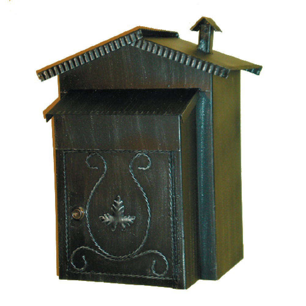 6009 Wrought Iron Mailbox With Roof and Fireplace Handmade Lorenz Ferart