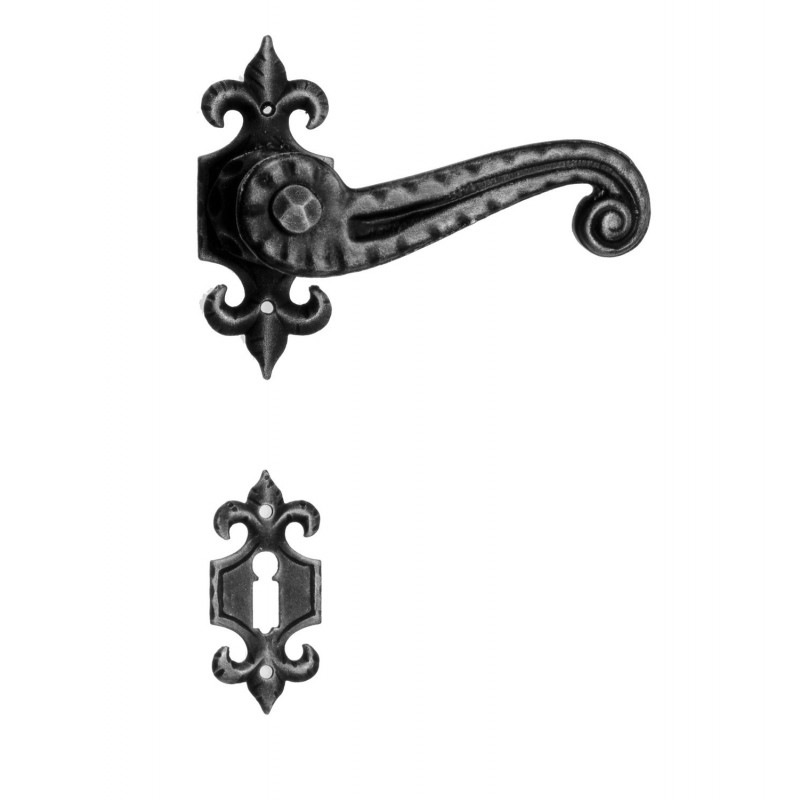 901 Galbusera Door Handle with Rosette and Escutcheon Artistic Wrought Iron