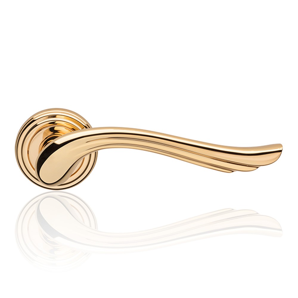 Aria Gold Plated Finish Door Handle With Rose Romantic and Dynamic Linea Calì Classic