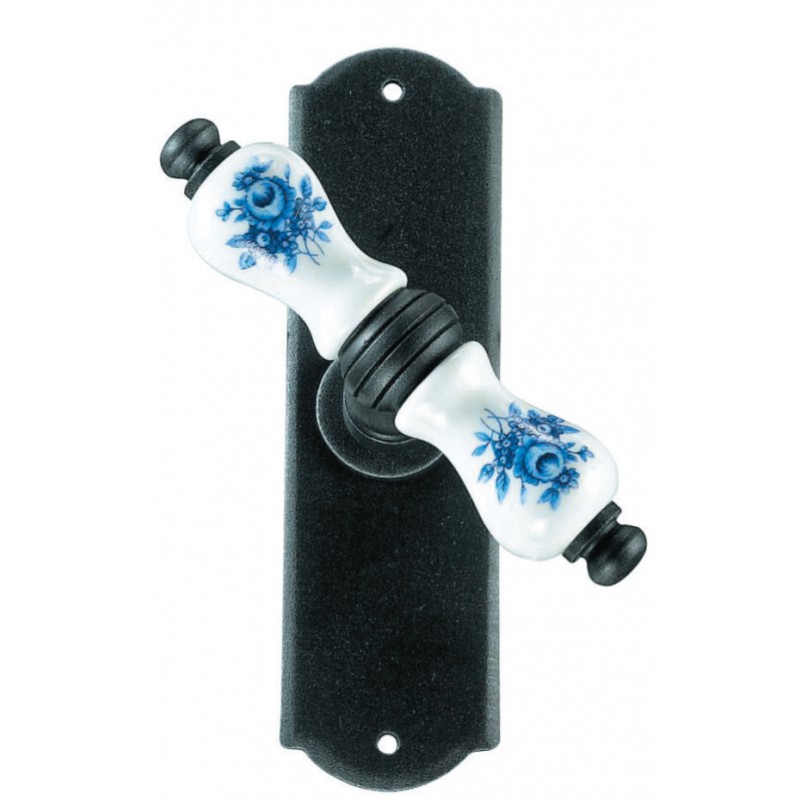 Athens Galbusera Window Handle with Plate Porcelain and Wrought Iron
