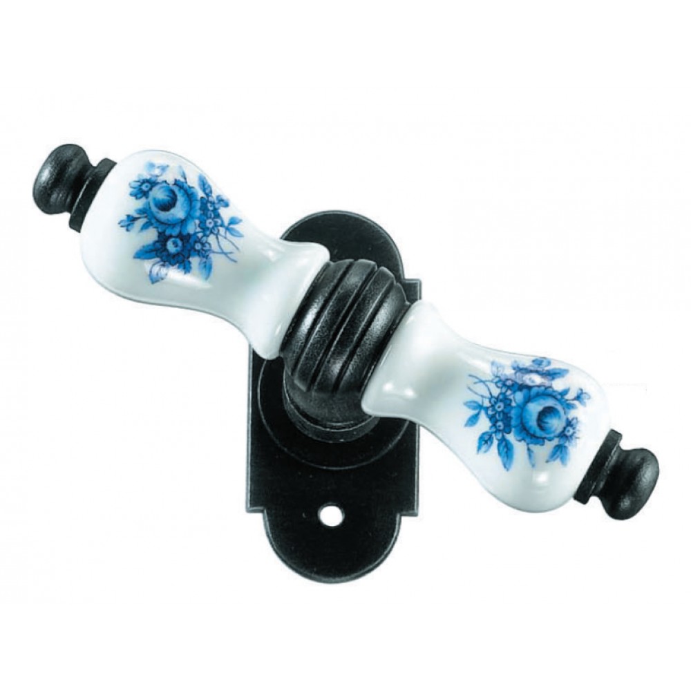 Athens Galbusera Window Handle with Rosette Porcelain and Wrought Iron