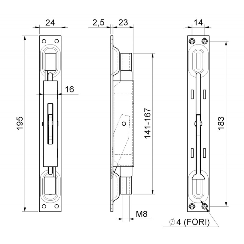 Double Action Flush-Mounted Bolt with Brass Lever Block System Combiarialdo