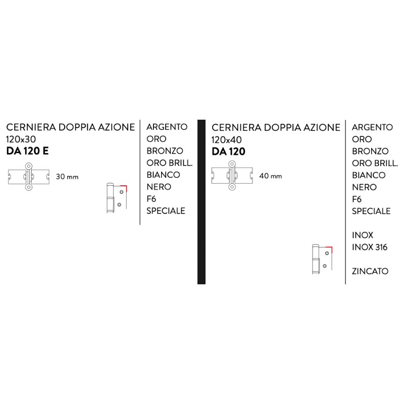 Double Action Hinge Justor DA 120 Case of 2 Pieces