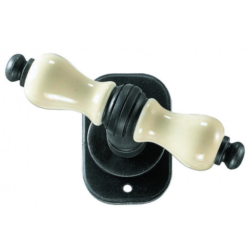 Copenhagen Galbusera Window Handle with Rosette Porcelain and Wrought Iron