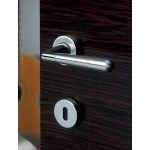 Pair of Ghidini Lever Handles Geneva OCL Inox with Roses and Escutcheons