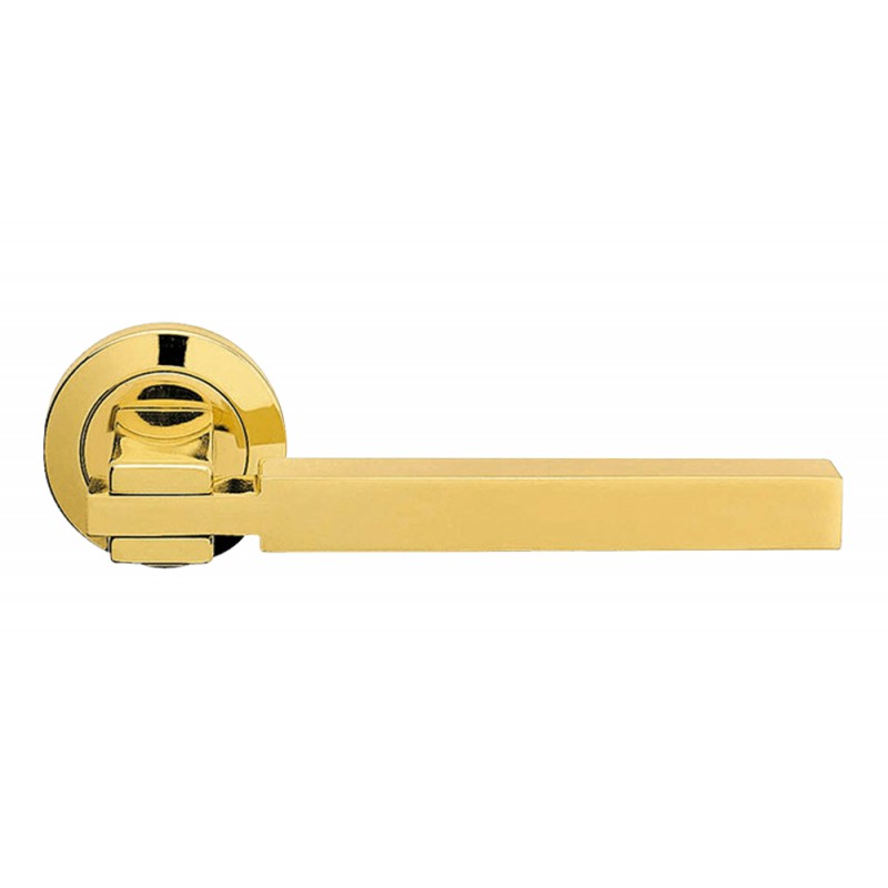 Elle Satin Chrome Door Handle With Rose Geometric Lines by Linea Calì