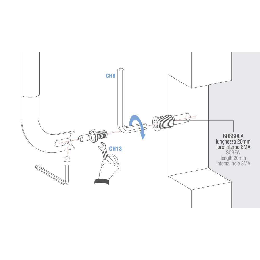 Universal Non-Through Fastening Kit for Colombo Design Handle for PVC Armored Aluminum Doors