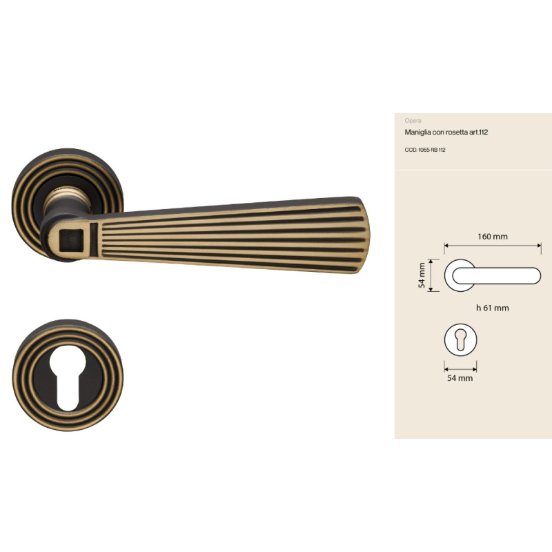 Opera Linea Calì Handle Neoclassical Vintage Style Brass with Rosette
