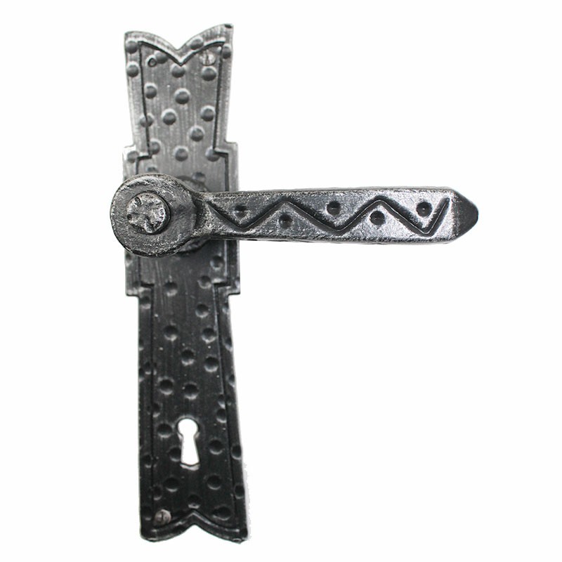 Narrow Medieval Wrought Iron Door Handle on Plate 2005 Lorenz Ferart