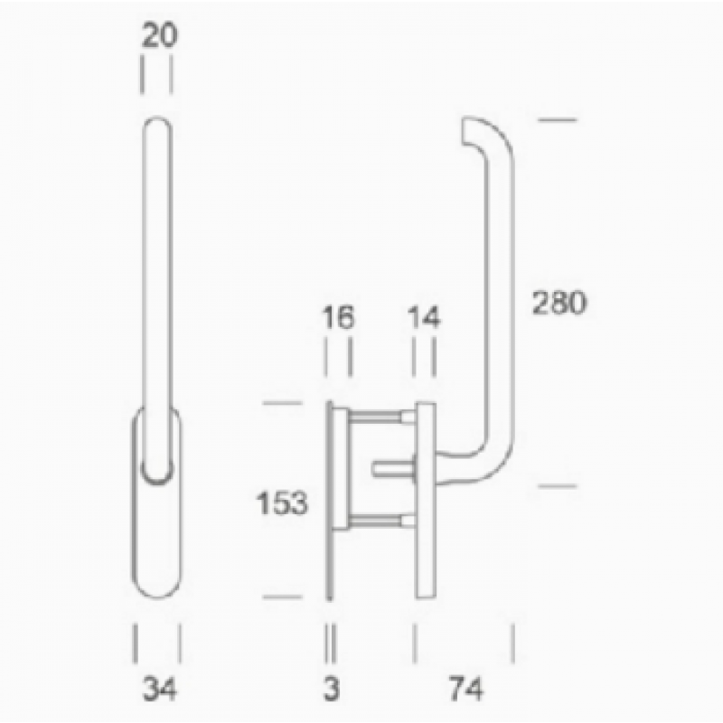 pba 2045 Window Handle in Stainless Steel AISI 316L