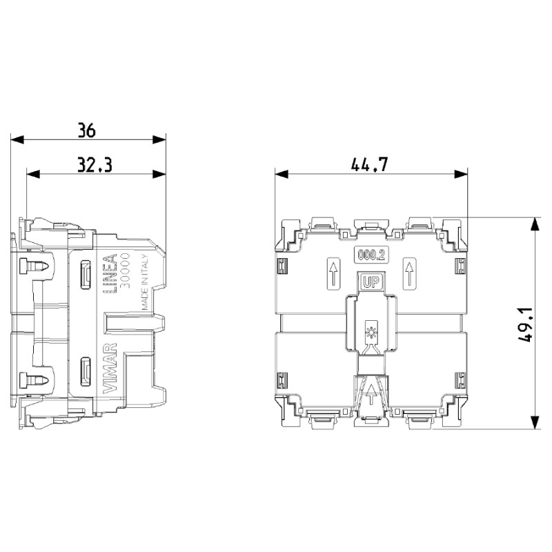 2 Module Switch Mechanism VIMAR LINEA 30000.2 Buttonless Sockets