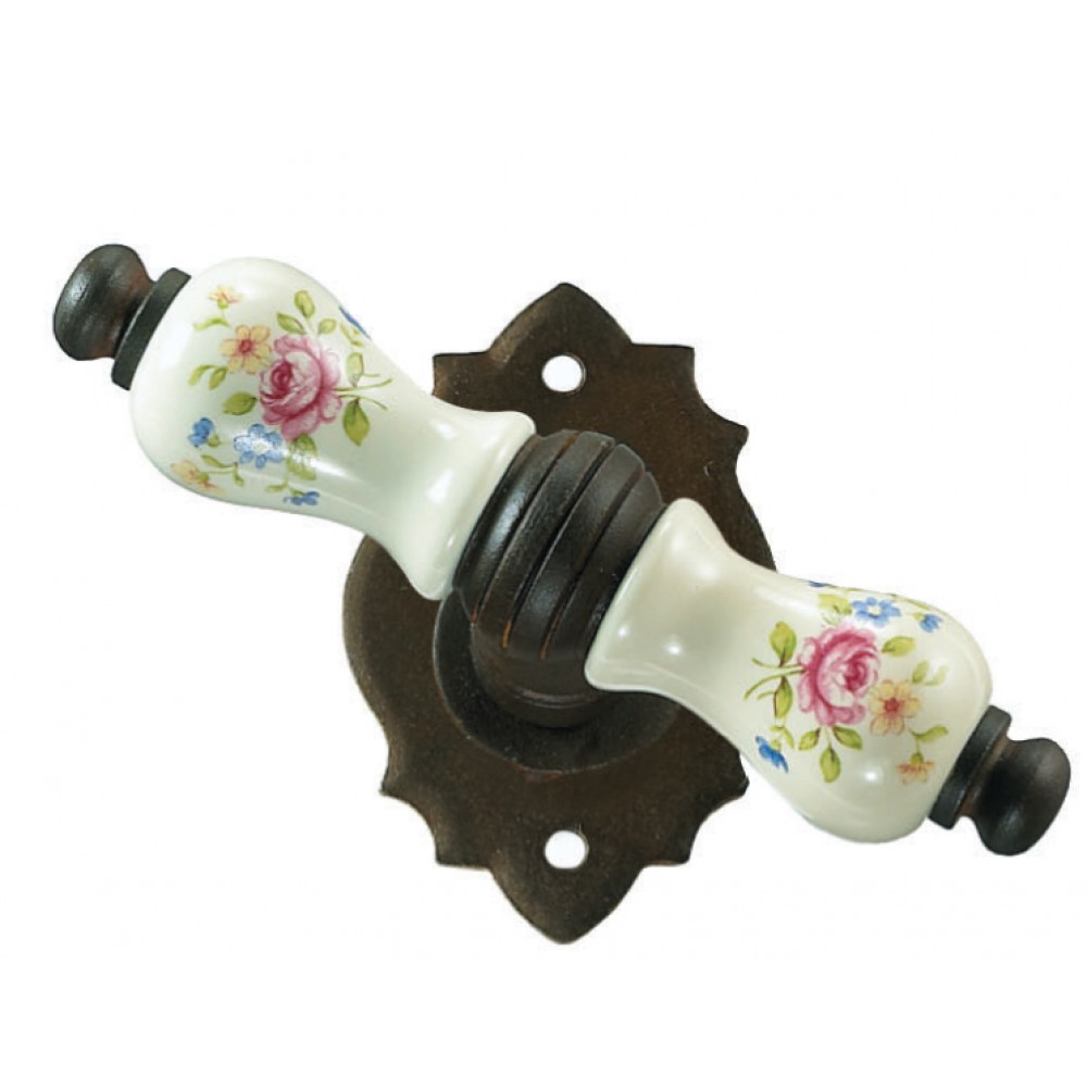 Paris Galbusera Window Handle with Rosette Porcelain and Wrought Iron