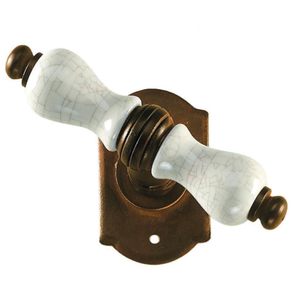 Prague Galbusera Window Handle with Rosette Porcelain and Wrought Iron