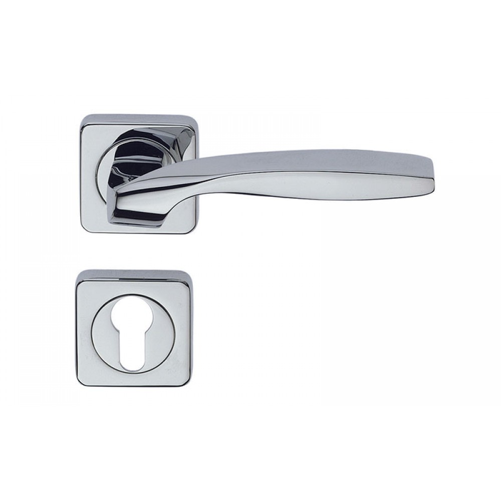 Quadrata Fashion Line Pasini Brass Door Handle with Rosette and Escutcheon Plate