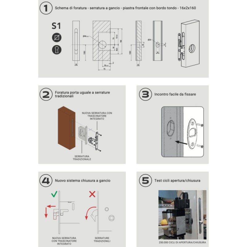 Lock for Sliding Wooden Doors with Driver Reguitti S01SR50T